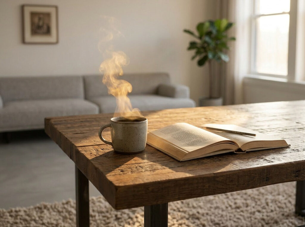 Rustic Table with Coffee Cup
